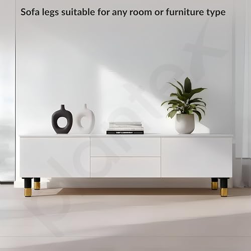 Image of Plantex 4 Inch Sofa Leg for Bed Furniture /Aluminium Sofa Leg for Table /Support Legs /Furniture Leg - Pair of 4 (8 Piece) (DTS-77, Black & Gold)
