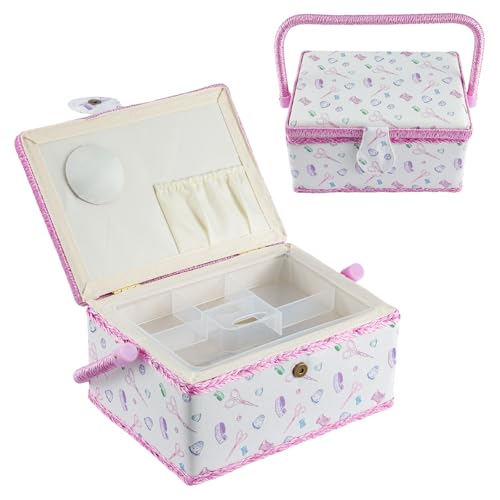 LN COZY CORNER Hobby Gift Sewing Storage Box, Filled Sewing Box with Tray, Craft & Hobby Organizer, Portable Storage for Sewing, Quilting & Scrapbooking, 24 x 17.5 x 13 cm (Purple)