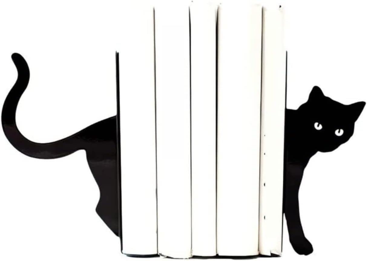 Book End Decorative Cat Shape Metal Bookends Book Holders Non-Skid Bookshelf Iron Art Support Book Stoppers, 33.5*14cm