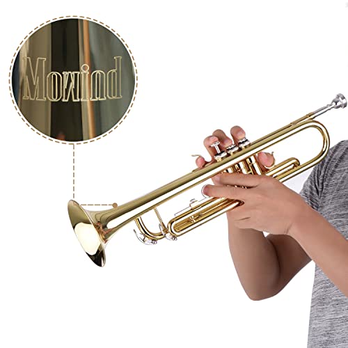 Mowind Trumpet B Flat Standard Student Bb Key Brass Gold Lacquer Trumpet With Hard Case 7C Mouthpiece Cleaning Kit Set #TOP6