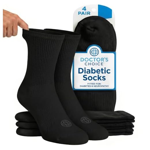 Doctor's Choice Diabetic Socks for Men, Seamless Crew Socks with Non-Binding Top, Mens Diabetic Socks Provides Extra Comfort for Gout | Non Binding Socks | 4-Pairs, Black, Large, Size 10-13