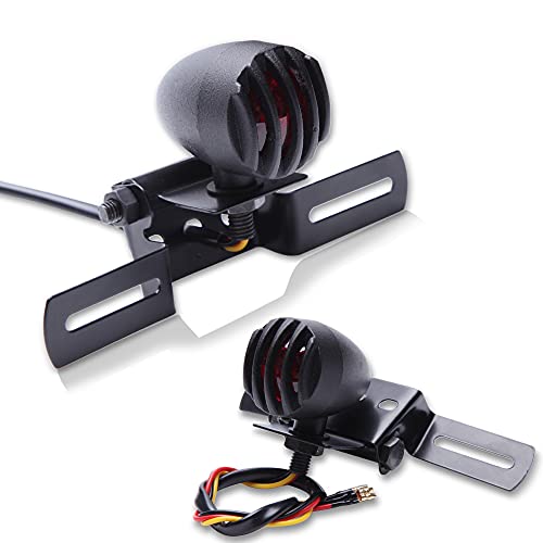KEEPDSGN 12V Motorrad Rücklicht Bremslicht Kennzeichnenleuchte mit Halter Bullet Steel Gehäuse Motorradlicht für Chopper Bobber Chopper Cruiser Dyna Glide Sportster Cafe Racer.