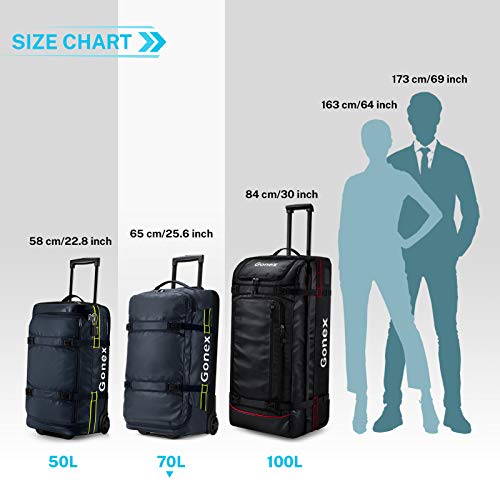 Gonex Rolling Duffle Bag with Wheels, 70L Water Repellent Wheeled Travel Duffel Luggage with Rollers 26 inch, Navy