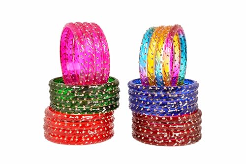 Image of Swara Creations Crystal Bangles for Women /Raindrop Kada Set /Multicolor glossy finished bangles Kadas with Golden Zirconwork bangles for women & girls(24Pcs)