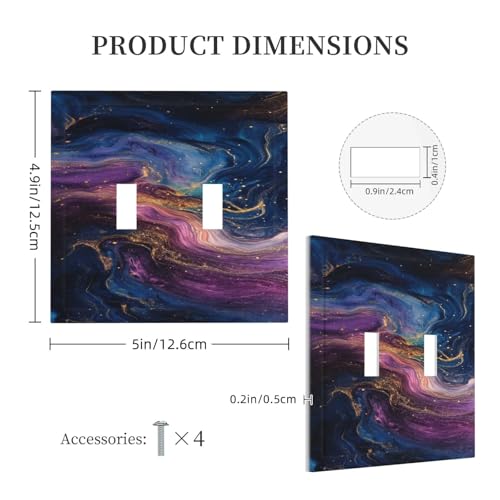Decorative Switch Covers Plate Abstract Purple Blue Gold Marble Texture 2 Gang Wall Plate Oversized Double Toggle Light Switch Plate Wall Cover Plate Faceplate for Bathroom Decor