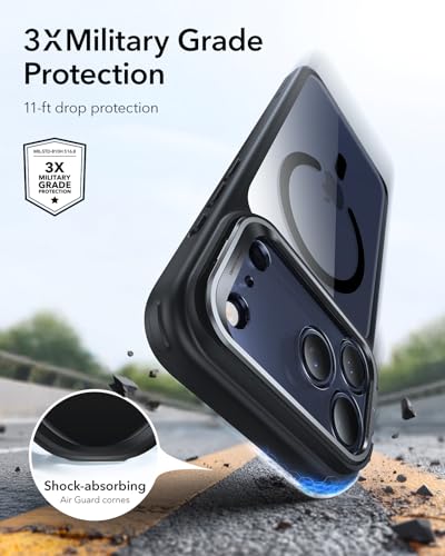 Image of ESR for iPhone 17 Pro Case with Stash Stand, Camera Control Cover Compatible with MagSafe, Military-Grade Drop Protection Magnetic Phone Case, Scratch-Resistant Back Cover,Clear Black