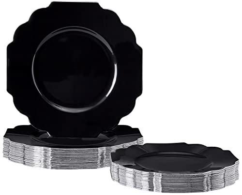 Silver Spoons Disposable Dinnerware Plates | Baroque Collection, Dinner, Black #TOP2