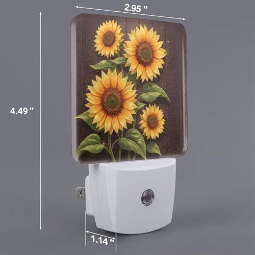 Image of Futterya Plug-in LED Night Light, Sunflower Botanical Wooden Background Set of 2 Dusk-to-Dawn Auto Sensor Decor Lamp