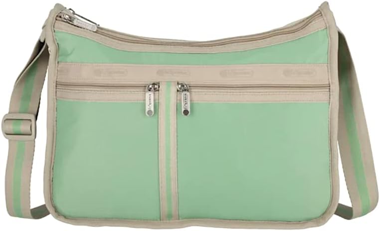 LeSportsac Spectator Basil Deluxe Everyday Crossbody Bag + Cosmetic Bag, Style 7507/Color C361, Unique Soothing Green Tea Hue, Fashion Trending 2 Tone Basil/Khaki Strap/Trim, Evokes Strength & Renewal