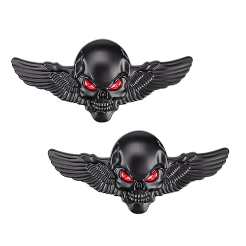 KLEHOPE Moto Autocollant D'insigne D'emblème, 2 Pièces, Autocollant Tête de Mort, 3D, Noir, Auto-Adhésif, Universel, Voiture, Moto