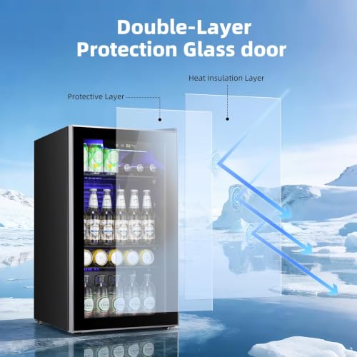 Image of Antarctic Star mini fridge -130 can beverage refrigerator cooler glass door for soda beer or wine, small drink dispenser for home, office bar 3.2cu.ft