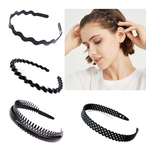 4Piezas Diadema de Metal, Diademas de Metal Ondulado, Unisex Cinta de Pelo Antideslizante y Elástica, para Yoga Deportes al Aire Libre