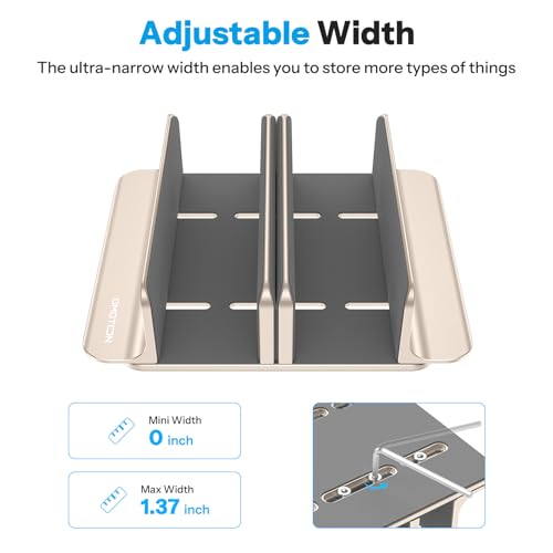 Image of OMOTON Vertical Laptop Stand [Updated 3-Slots Version], Desktop Aluminum Mac Book Stand with Adjustable Dock Size, Fits All Mac Book, Chrome Book and Gaming Laptops (Up to 17.3 inch), Starlight