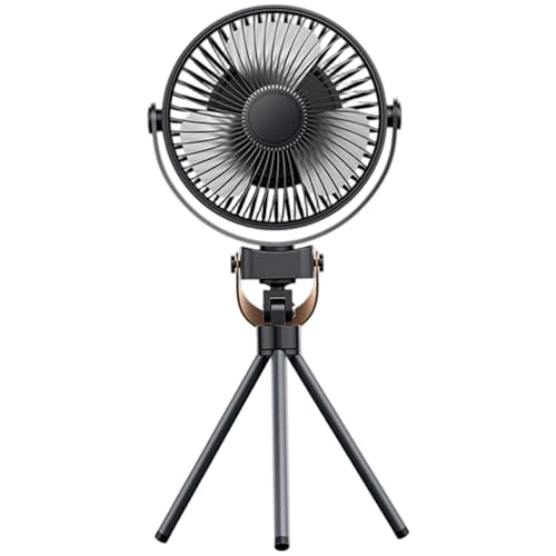 Ventilador de carpas, Ventilador de trípode Dual Electric de 360 ​​° Rotación Camping portátil recargable con 2 colores de luz y gancho para campamento al aire libre.