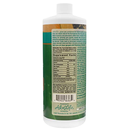 Aloe Life - Whole Leaf Aloe Vera Juice Concentrate, Soothing Relief For Indigestion, Antioxidant Catalyst, Supports Energy & Wellness, Certified Organic Aloe Leaves, Gluten-Free (Orange Papaya, 32 Oz) #TOP1
