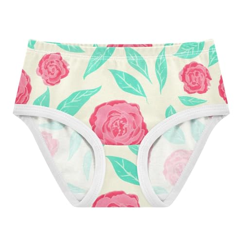 Red Flower Turquoise Leaves Beige Panties for Girl Toddler Underwear Custom Cotton Cartoon Underpants Briefs 2t