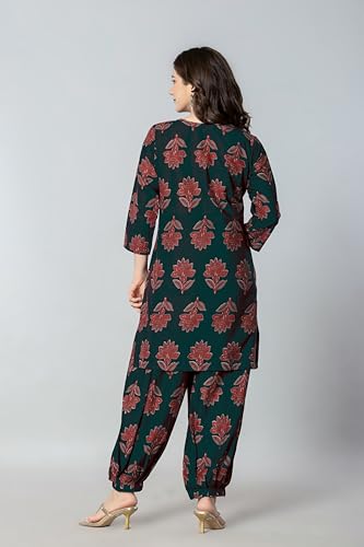 Image of rytras Women Pure Cotton Printed Straight Kurta Set with Palazzo Pants - Ethnic Wear