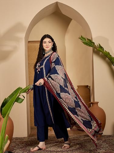 Image of Stylum Women's Solid Cotton Kurta Pant Dupatta Set