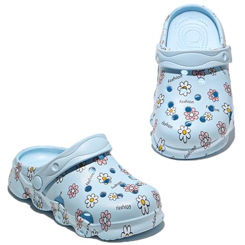 Image of Toddler Clogs for Girls Lightweight Kid Garden Clogs Breathable Slip-on Slides Sandals Slippers Children's Beach Water Shoes (xiaohua LAN, 24)