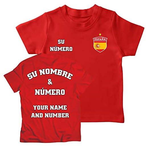 lepni.me T-Shirt de Football pour Enfants Espagne | Votre Nom et Numéro | Championnat d'europe de Football ou Coupe du Monde 2022 Cadeaux (3-4 Ans Rouge Multicolore)