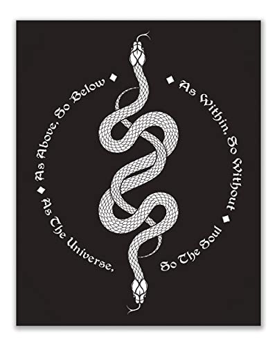 Black And White Occult Prints - Set Of 6 (8X10 Inches) Glossy Dark Academia Witch Minimalist Celestial Cosmic Alchemy Magic Wall Art Decor - Demon Goat - Fortune Telling - Snake - Black Cat #TOP4