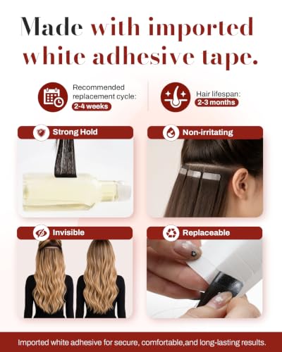 Image of Moresoo Darkest Brown Human Hair Extensions Tape in, 16in, 40Pcs, 100g | Tape hair extensions, Remy straight texture, espresso brown tone, higher density for layered blowouts and office wear