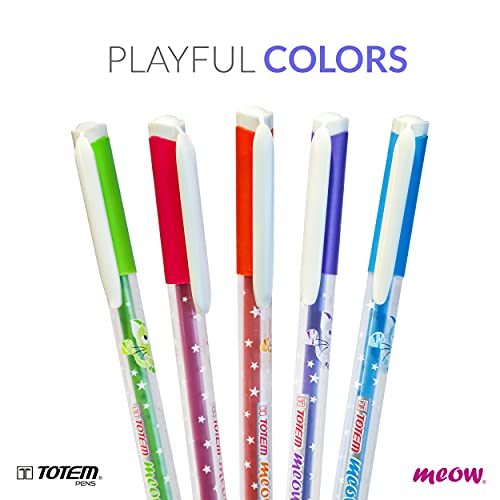 Image of TOTEM Meow Ball Pen | 100 Pens (40 Blue Ink & 60 Black Ink) | Theme of Colourful Cats | Assorted Body Colours | 0.7 mm Tip | Smooth Writing | Perfect for Kids | Pen for Students