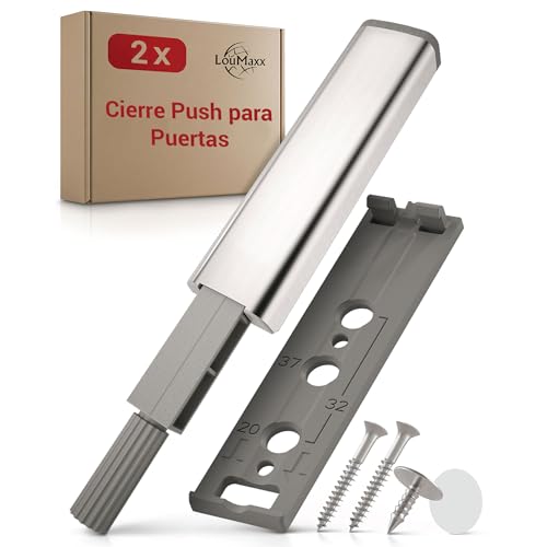 LouMaxx Abridor de puertas a presión – Apertura sin esfuerzo de puertas de armario y cajones pulsando para abrir, adecuado para muchos armarios, por ejemplo, de Ikea – Juego de 2 abridores de puertas