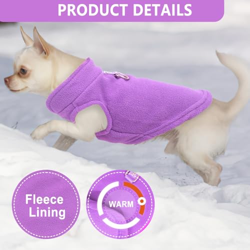 Image of 2 Pack Dog Sweater with Leash Ring Winter Warm Pet Sweater Thick Clothes Coat Fleece Dog Sweaters for Small Dogs Girl Boy for Chihuahua, French Bulldog, Dachshund (Pink,Purple, Small)