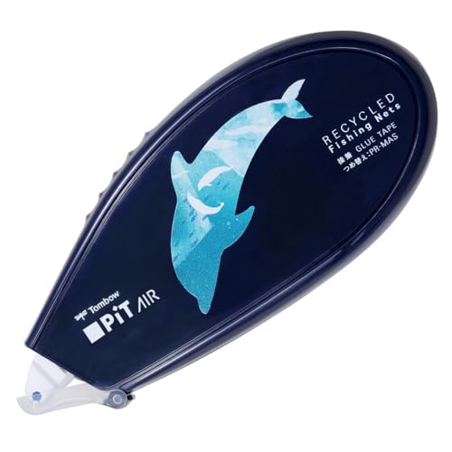 トンボ鉛筆 テープのり PiT エアー 本体 8.4mm×16m 強粘着 詰め替えタイプ (しっかり握れて軽い引き心地) イルカ リサイクル素材 PN-MASFN