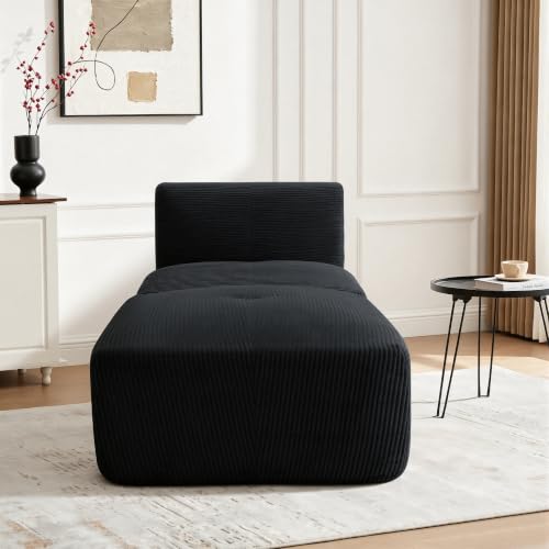 Image of Armless Chair with Ottoman, Modern Corduroy Convertible Cloud Couch