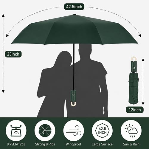 Image of AYSIS UV Umbrella with Novelty Clip Handle, Travel Umbrellas for Rain and Sun Windproof Compact, Automatic Open Close, 8 Ribs, Portable Umbrella for Men and Women