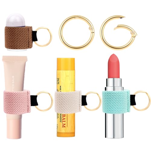 LUCKINEE 4pcs Lip Gloss Replacement Cap Lip Balm Holder Keychain