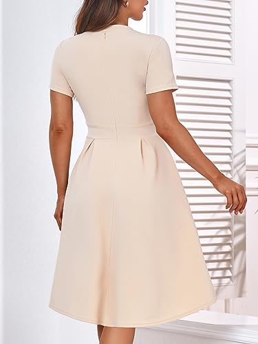 Image of YATHON Womens Elegant Print Notched Neck Slant Pocket Pleated Hem Casual A-Line Dress