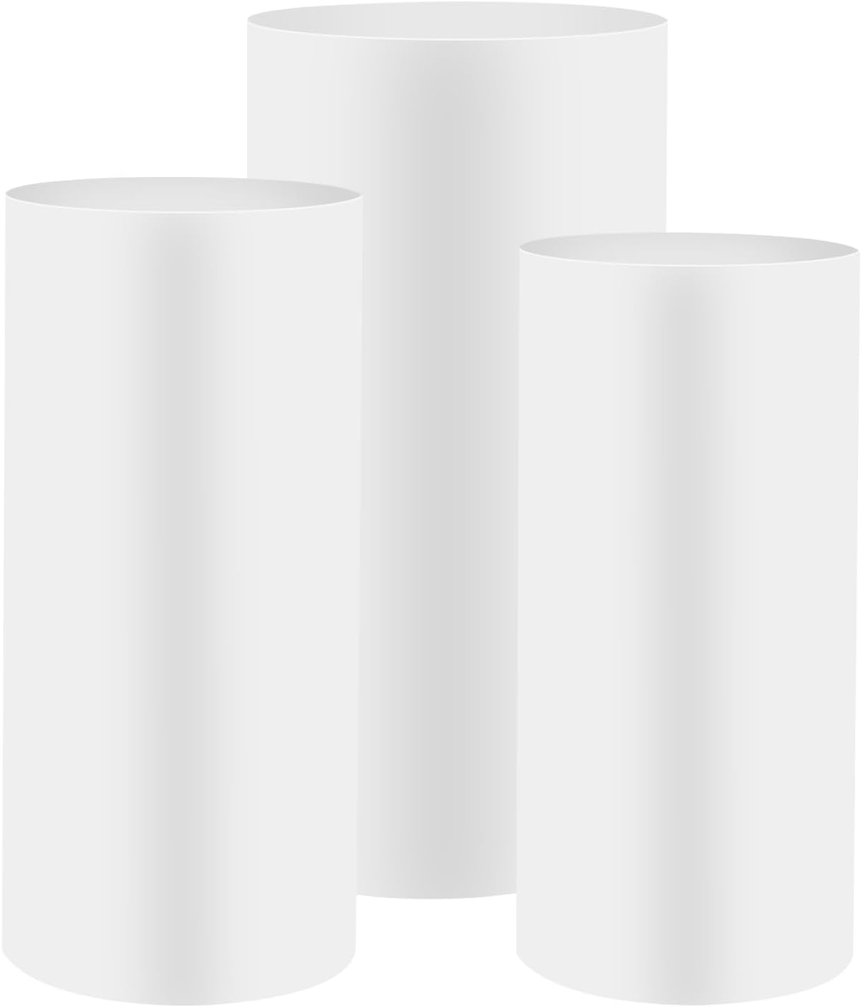3Pcs White Column Pillar Plinth, Stackable Storage Metal Display Pedestal Stands Party Decoration Pillars 23.6 in , 26 in & 27.5 in Metal Display Stands for Wedding Birthday Party Decor