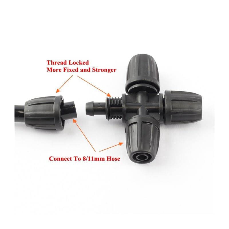 50pcs 8/11mm tubo da giardino connettori a croce filettatura blocco tubo connettore rapido sistema di irrigazione tubo morbido splitter