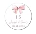 Pink Bow Personalized Stickers 40 ct. Pink Coquette Bow Stickers - Thank You Stickers - Favor Stickers - Memorial Stickers Bautizo Stickers - Pink Bow Custom Stickers - WATERPROOF - Party Favors -