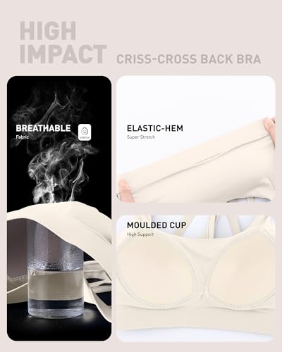 Image of RUNNING GIRL High Impact Sports Bras for Women - Scoop Neck Strappy Sports Bra High Support Moulded Cup Workout Bra