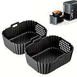 2 Pack Air Fryer Silicone Liners, Suitable with Ninja SL400 SL401 AF300 AF400 and 8/9/10QT Double Basket Air Fryer Liners,Heat Resistant Easy Cleaning Air Fryers Oven Accessories,black