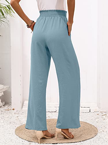 Heymoments Women's Wide Leg Lounge Pants with Pockets Lightweight High Waisted Adjustable Tie Knot Loose Trousers - Image 4