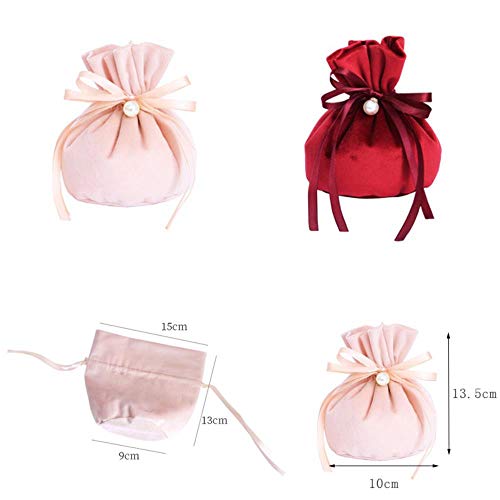 Aober 10st Fluwelen Garen Snoep Geschenkzakken met Parel Pakketzak Bruiloft Kerst Fluwelen Koord Snoepzak, Roze, 10st - Afbeelding 7
