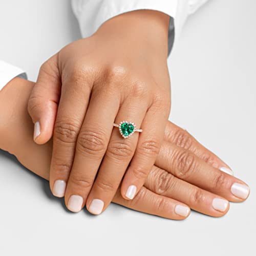 Peora 6 Carats Created Colombian Emerald Lab Grown Diamond Ring In 14K White Gold, Emerald Cut, Size 6 #TOP1