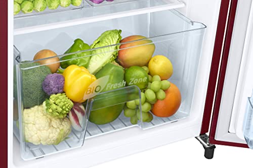 Image of Samsung 184L 1 Star Digital Inverter Direct-Cool Single Door Refrigerator(RR19C2YCZ6R /NL,Mystic Overlay Red) Base Stand Drawer