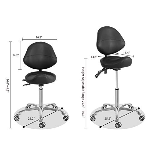 Saddle Stool Chair With Back Support, Heavy-Duty(350Lbs), Hydraulic Rolling Swivel Adjustable Stool Chair For Salon Spa Beauty Massage Dental Clinic Home Office Use #TOP4