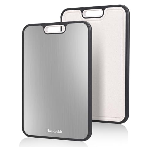 Homcookit Titanium Cutting Board for Kitchen, Double Sided Cutting Board,Pure Titanium and Wheat Straw PP, Easy Clean, Non-Slip Edge,Large Size 16” x 11”