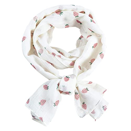 Belsen Summer Soft Cute Print Scarf for Kids Boy Girl Casual Travel Scarf 60"×10" (Strawberry/White)