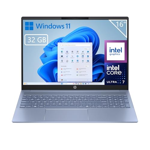 HP OmniBook 5 - Ordenador portátil de 16' 2K (Procesador Intel Ultra 7-255U, 32GB RAM, 1TB SSD, Intel Graphics, Windows 11) Azul - Teclado QWERTY Español