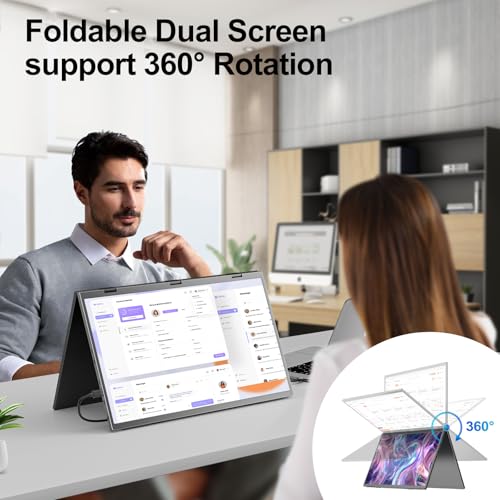 Image of Dual Portable Monitor, 18.5 inch 1080P FHD IPS Folding Stacked Triple Laptop Screen Extender, USB-C Plug & Play Travel Extended Computer Display for Laptop PC Windows Mac w /Stand & VESA Mountable