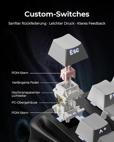 GravaStar Mercury K1 75% Mechanische Gaming Tastatur, QWERTZ Layout (DE), Magnesiumlegierung Exoskelett, Tri-Mode (2.4G/BT/USB-C), Hot Swap, Gasket Mount, RGB - Farbverlauf Schwarz 3