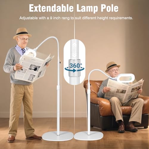 Large Magnifying Glass with Light and Stand, 15X Rectangle Optical Real Glass Lens, Height Adjustable Gooseneck Magnifier Floor Lamp, 5 Color Modes LED Dimmable Lighted Hands Free for Crafts - White by Jeedefi - Used condition - Image 4